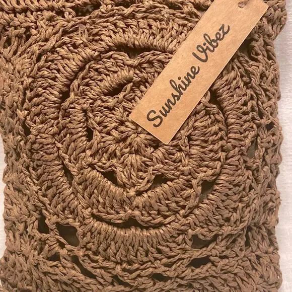 BOHO Crossbody Handbag Brown Bohemian Purse Woven Straw Sunshine Vibez - Picture 3 of 5